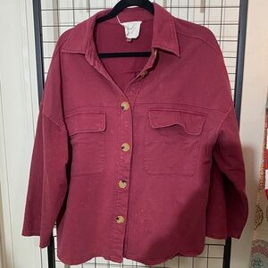 Fantastic Fawn Burgundy Button-Up Top Lg- oversized